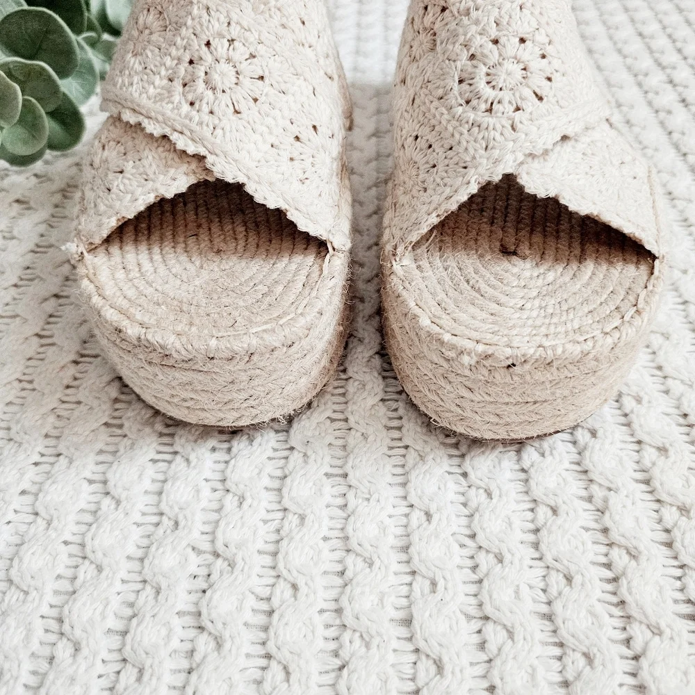Spell Sun Chaser Crochet Espadrilles Platform Sandals Bisque 40 9 9.5 NEW RARE